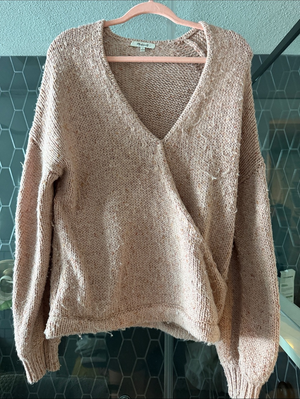 Madewell Neutral Wrap V-Neck Sweater in Light Tan